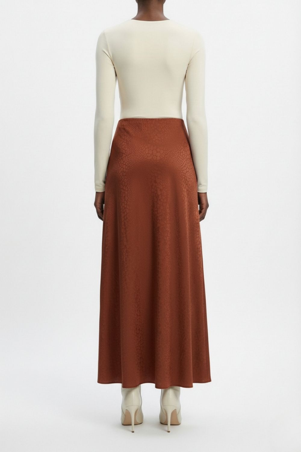 Mizalle Jakarlı Kiremit Rengi Maksi Etek - Mizalle