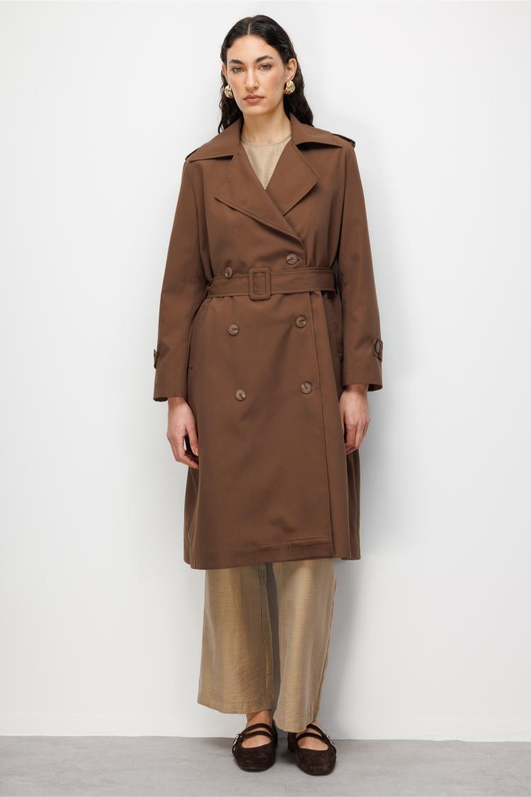 Mizalle Kahverengi Klasik Trençkot - 2