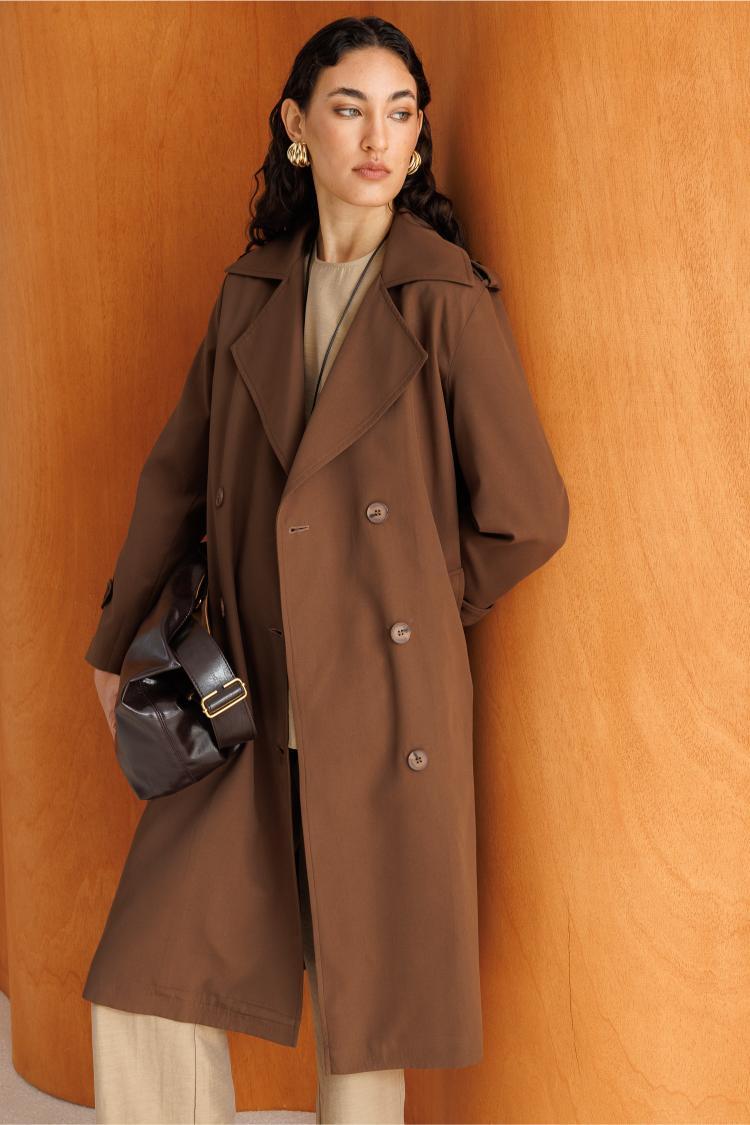 Mizalle Kahverengi Klasik Trençkot - 1