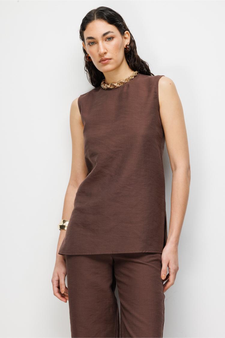 Mizalle Kahverengi Kolsuz Basic Bluz - Mizalle