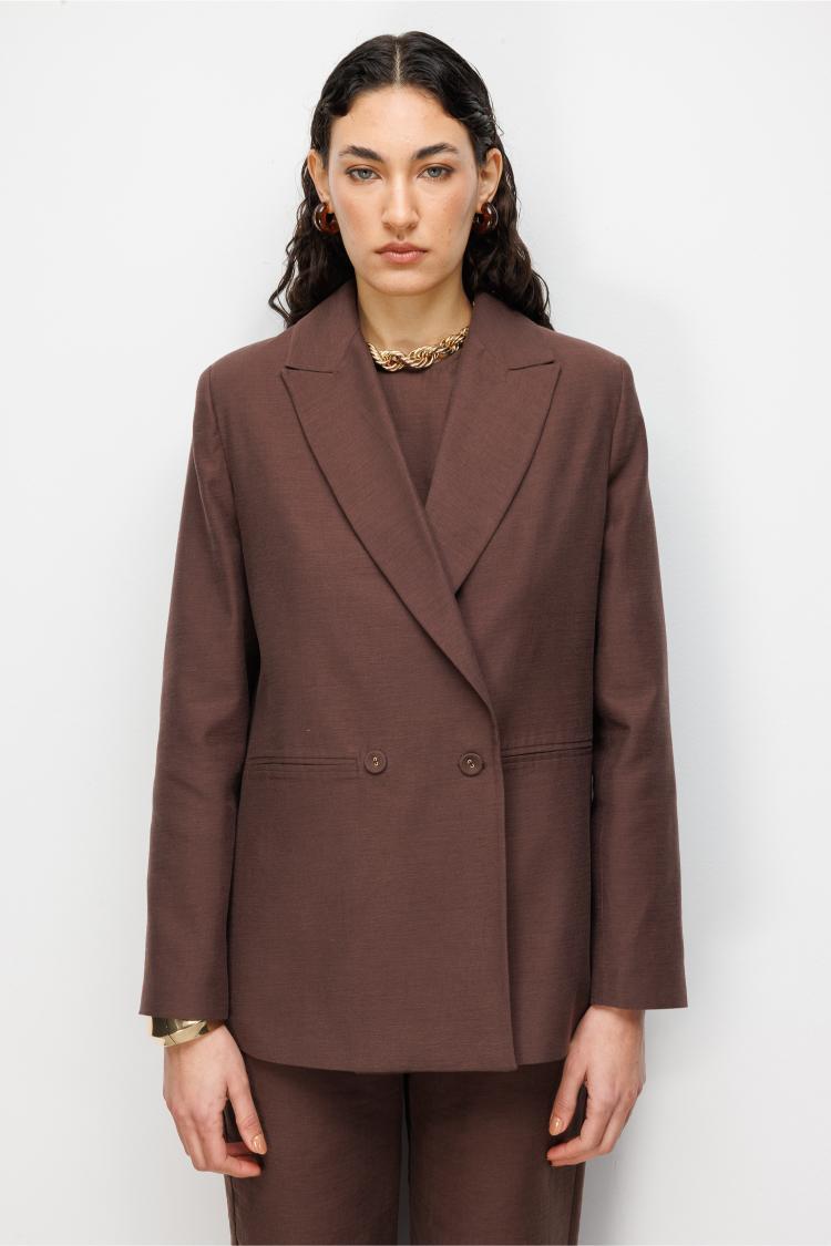 Mizalle Kahverengi Kruvaze Blazer Ceket - Mizalle