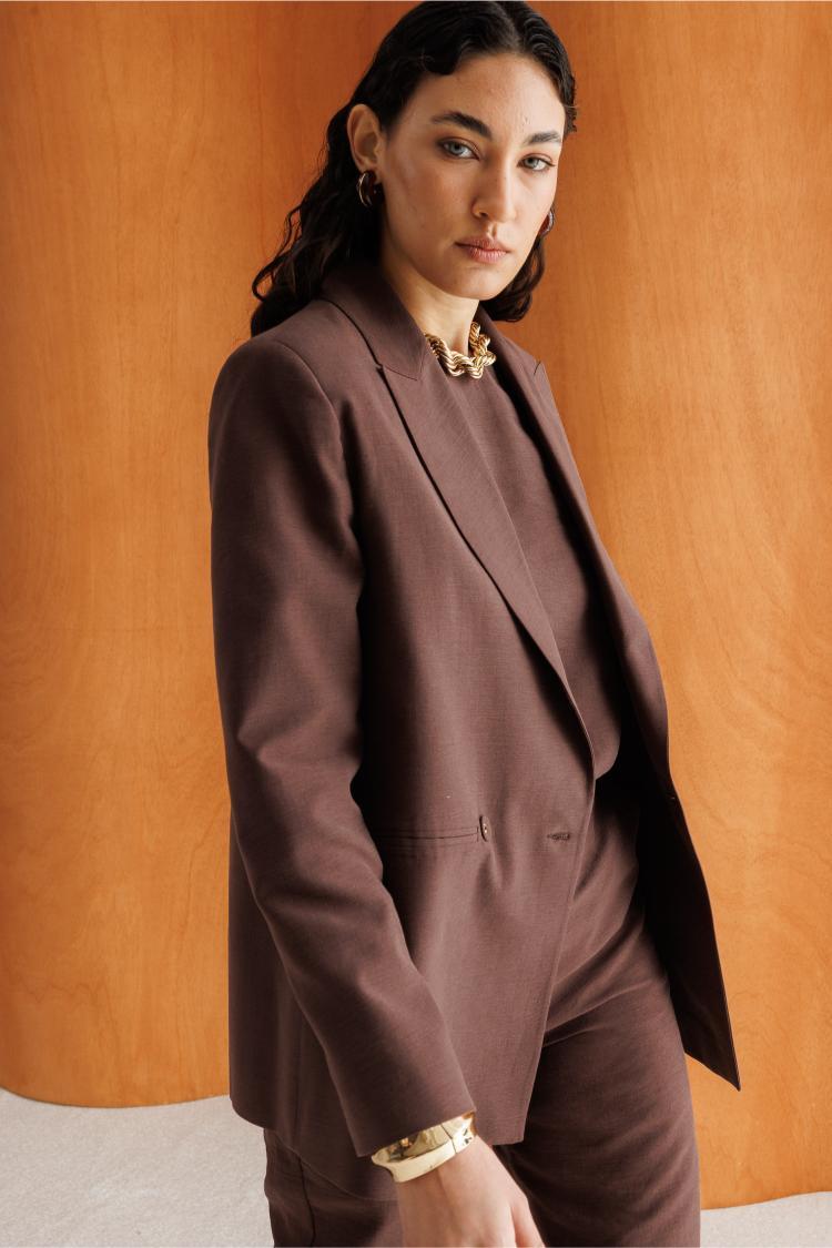 Mizalle Kahverengi Kruvaze Blazer Ceket - Mizalle