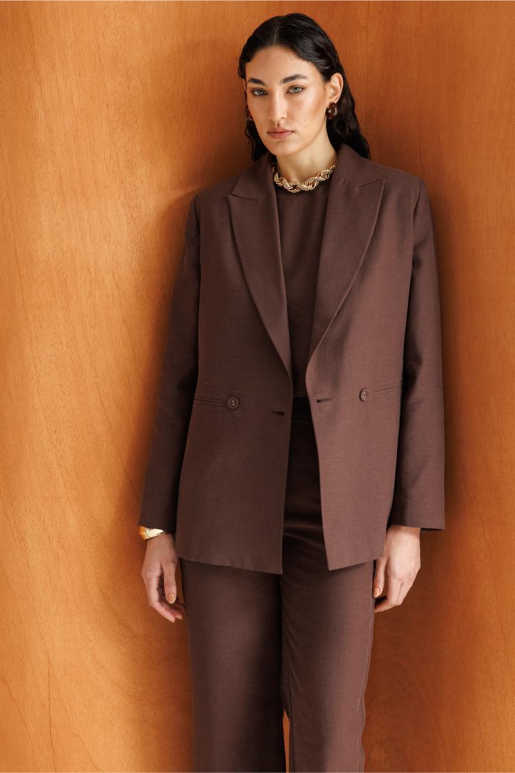 Mizalle Kahverengi Kruvaze Blazer Ceket - Mizalle