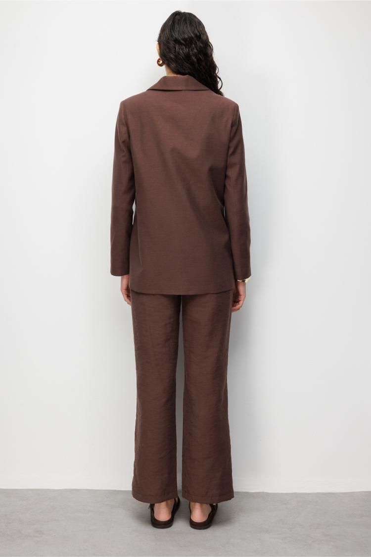 Mizalle Kahverengi Kruvaze Blazer Ceket - 5