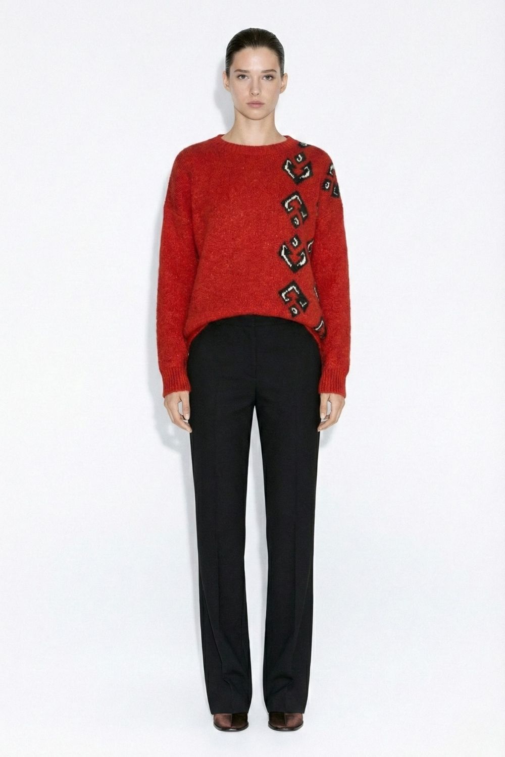 Mizalle Kalın Örgü Desenli Kırmızı Kazak - Mizalle