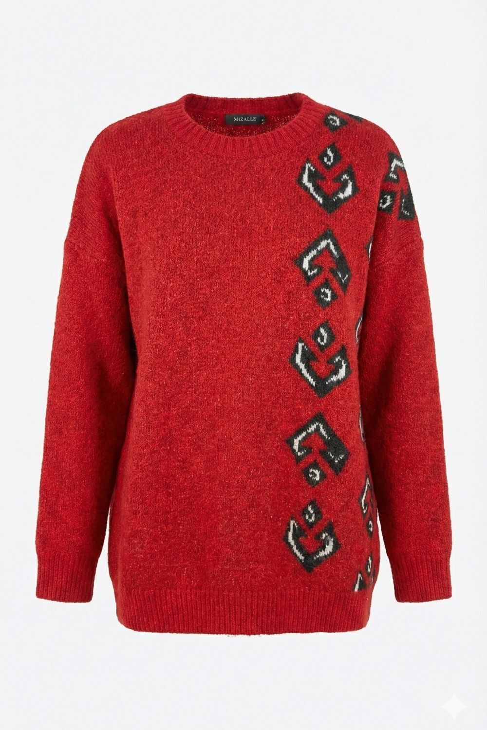 Mizalle Kalın Örgü Desenli Kırmızı Kazak - 3