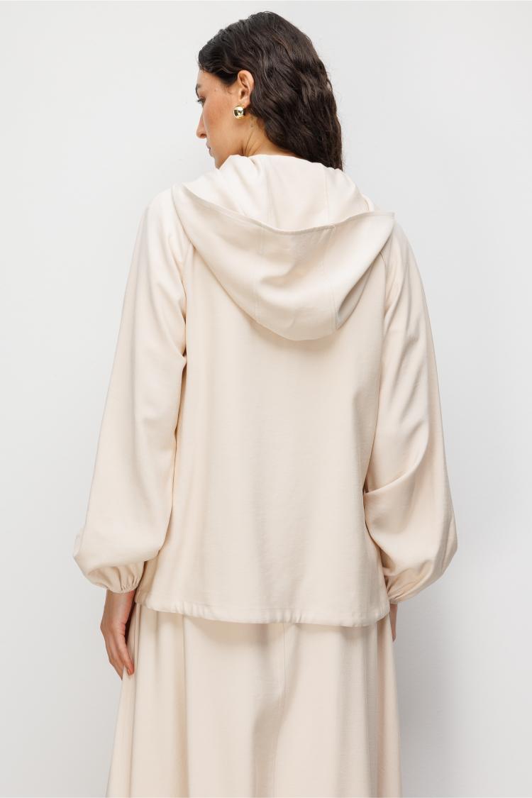 Mizalle Kapüşonlu Bej Rengi Bomber Ceket - 5