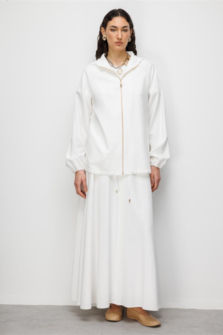 Mizalle Kapüşonlu Beyaz Bomber Ceket - Mizalle