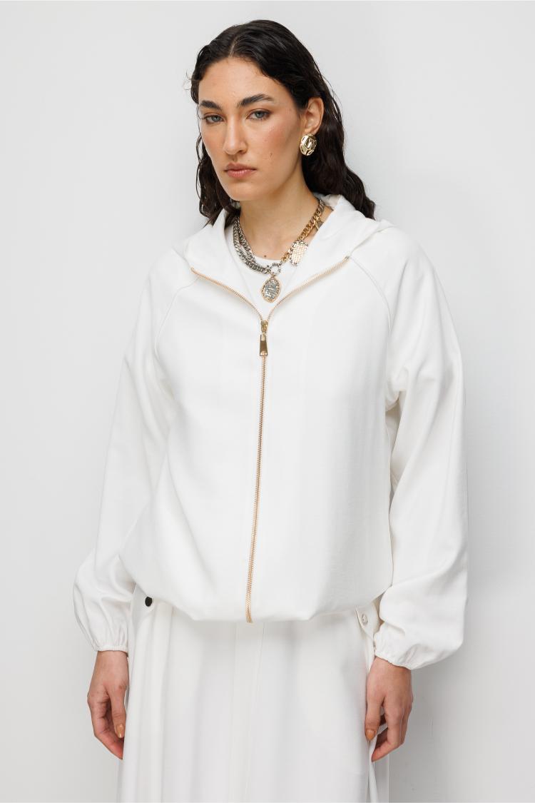 Mizalle Kapüşonlu Beyaz Bomber Ceket - 1
