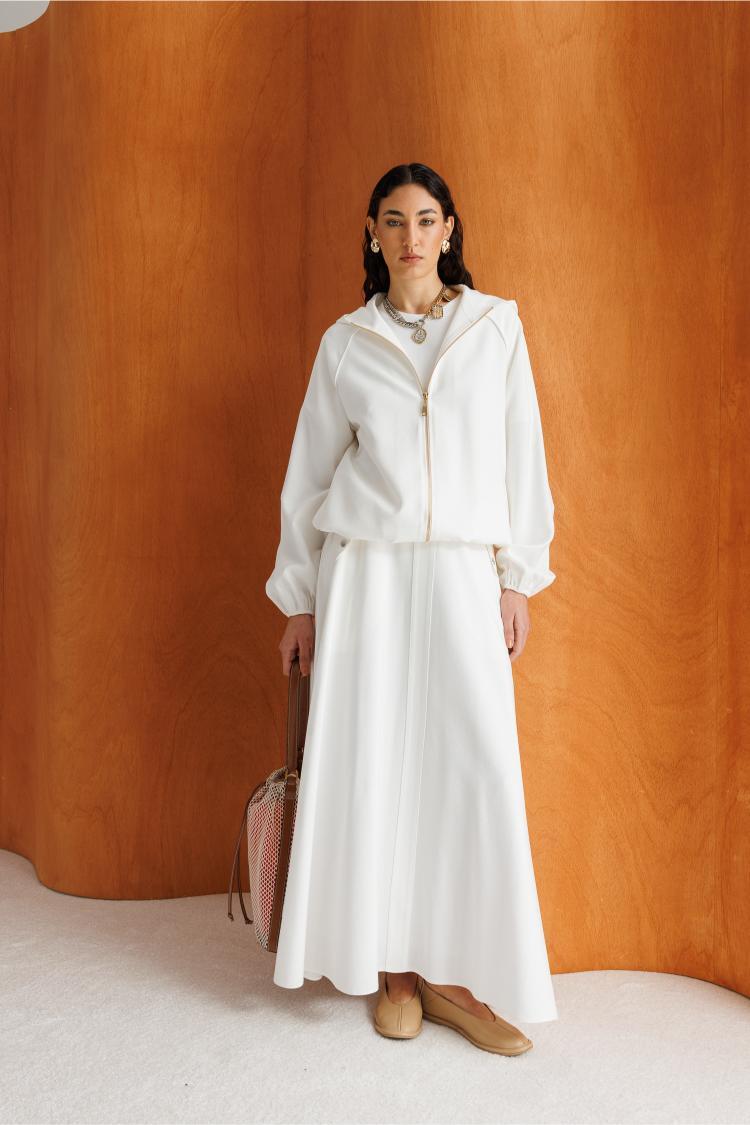 Mizalle Kapüşonlu Beyaz Bomber Ceket - 3