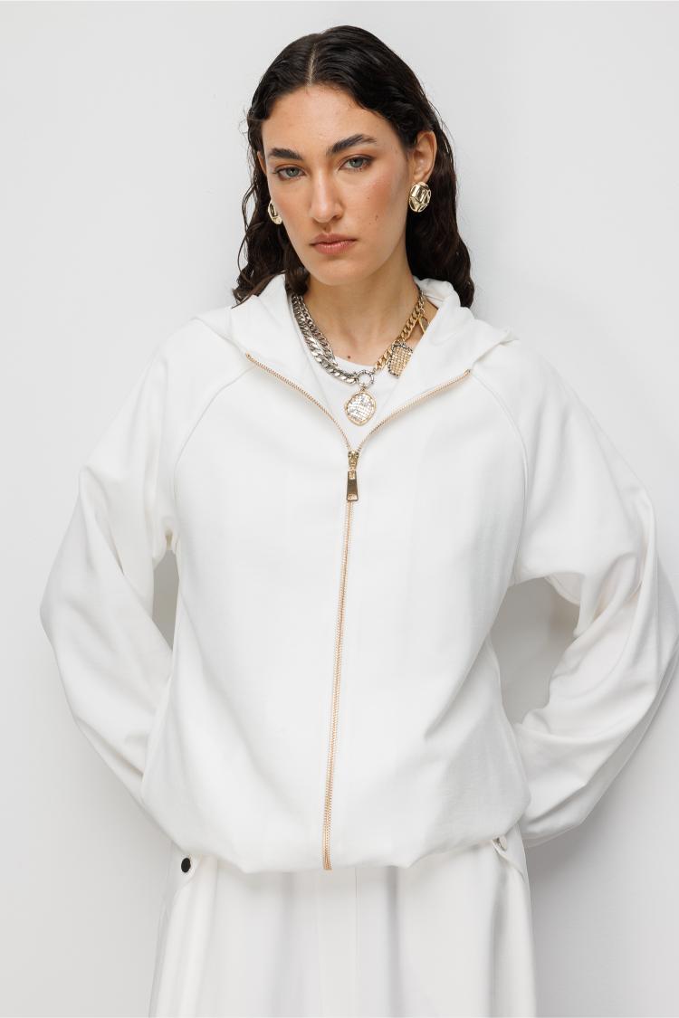 Mizalle Kapüşonlu Beyaz Bomber Ceket - 4