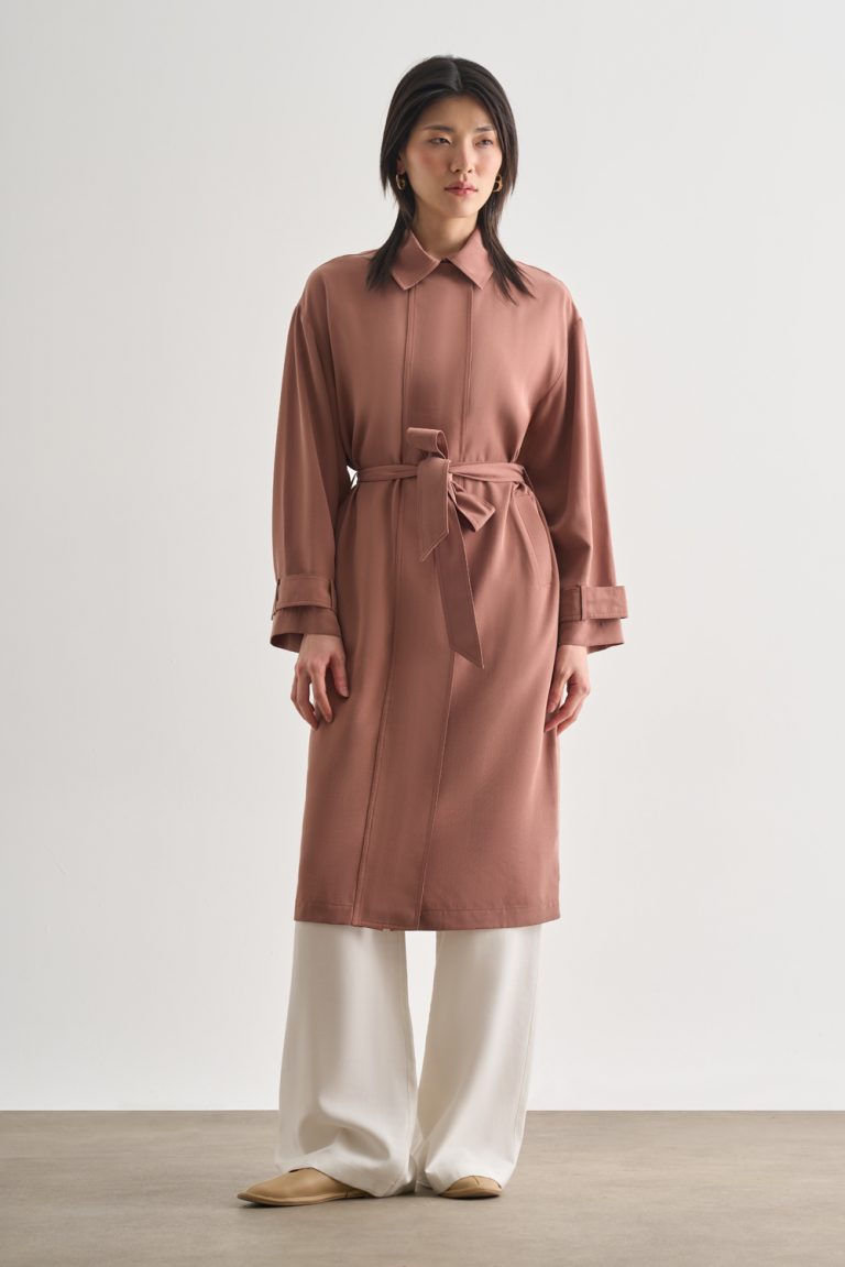 Mizalle Karamel Rengi Geniş Patlı Uzun Kuşaklı Gömlek Üst - Mizalle