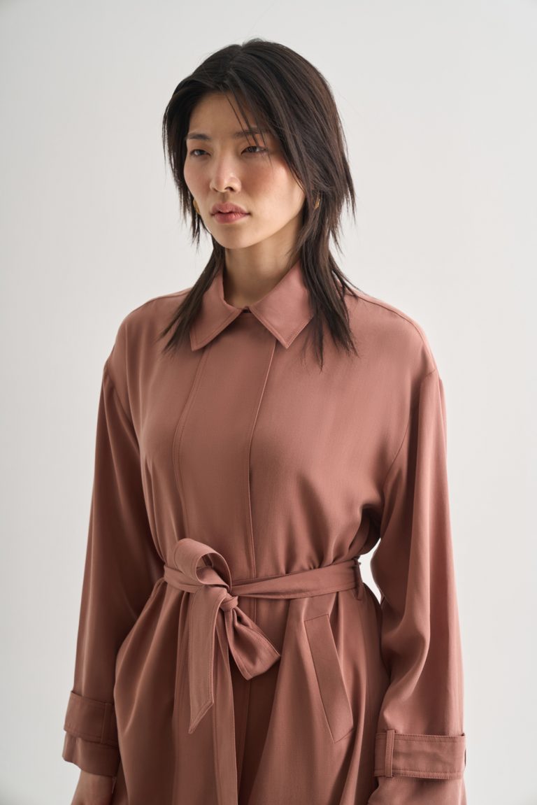 Mizalle Karamel Rengi Geniş Patlı Uzun Kuşaklı Gömlek Üst - Mizalle