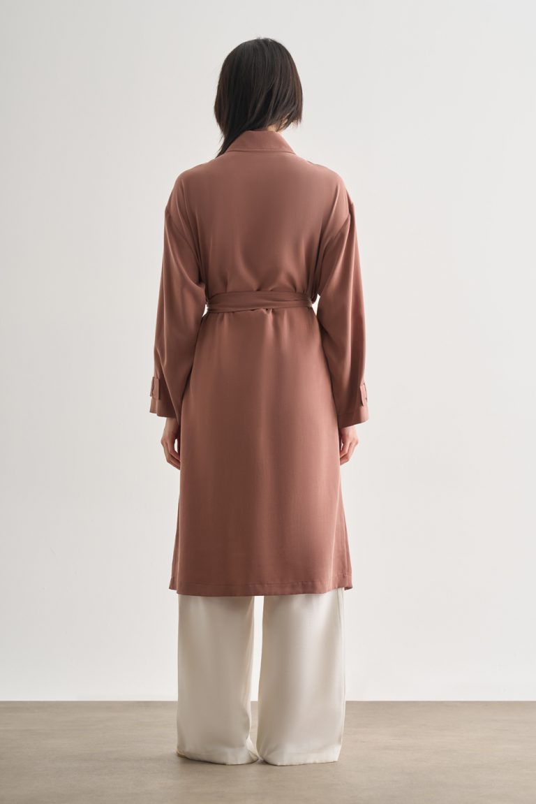 Mizalle Karamel Rengi Geniş Patlı Uzun Kuşaklı Gömlek Üst - Mizalle