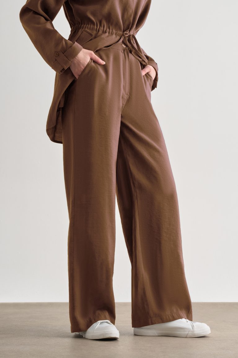 Mizalle Karamel Rengi Rahat Kesim Geniş Paçalı Modal Pantolon - Mizalle