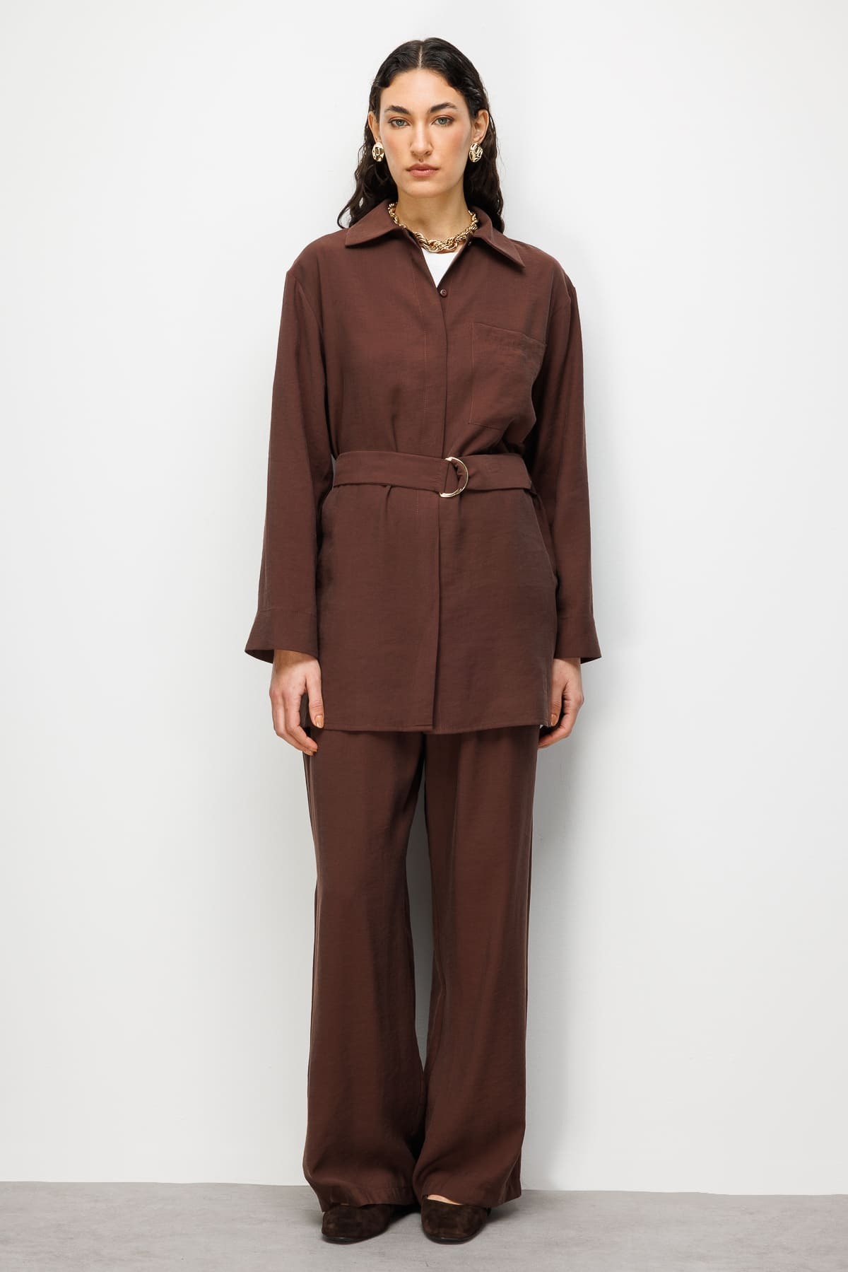 Mizalle Kemer Detaylı Kahverengi Tunik - 2