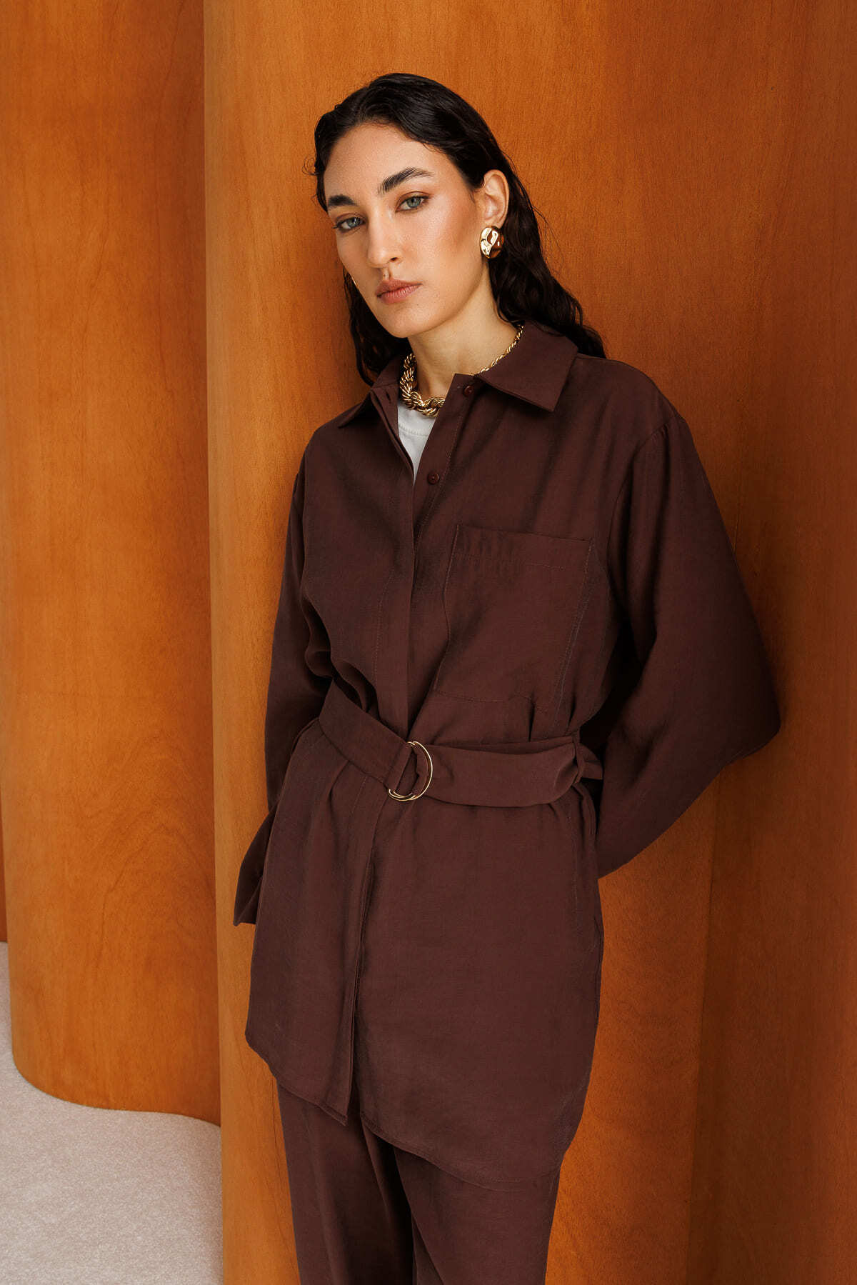 Mizalle Kemer Detaylı Kahverengi Tunik - Mizalle