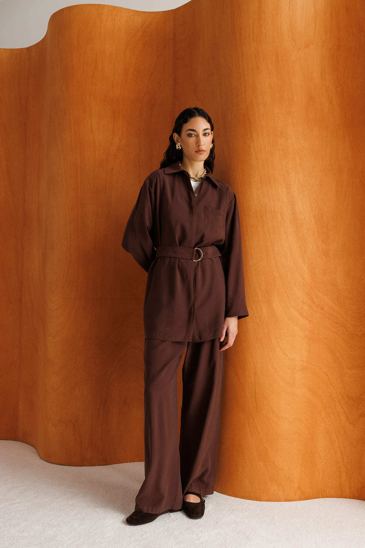 Mizalle Kemer Detaylı Kahverengi Tunik - Mizalle