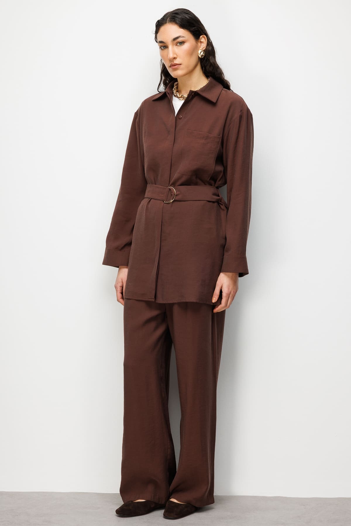 Mizalle Kemer Detaylı Kahverengi Tunik - 6