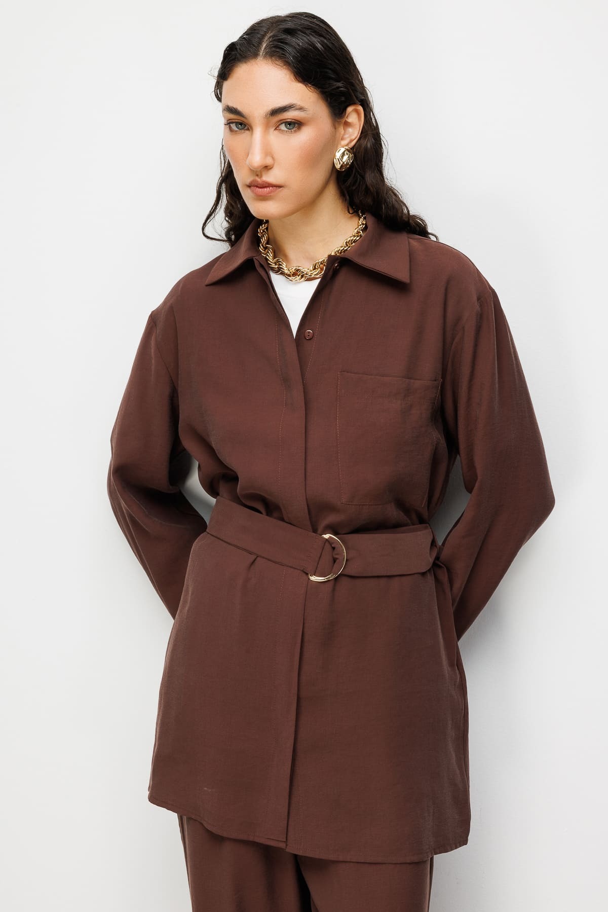 Mizalle Kemer Detaylı Kahverengi Tunik - 7