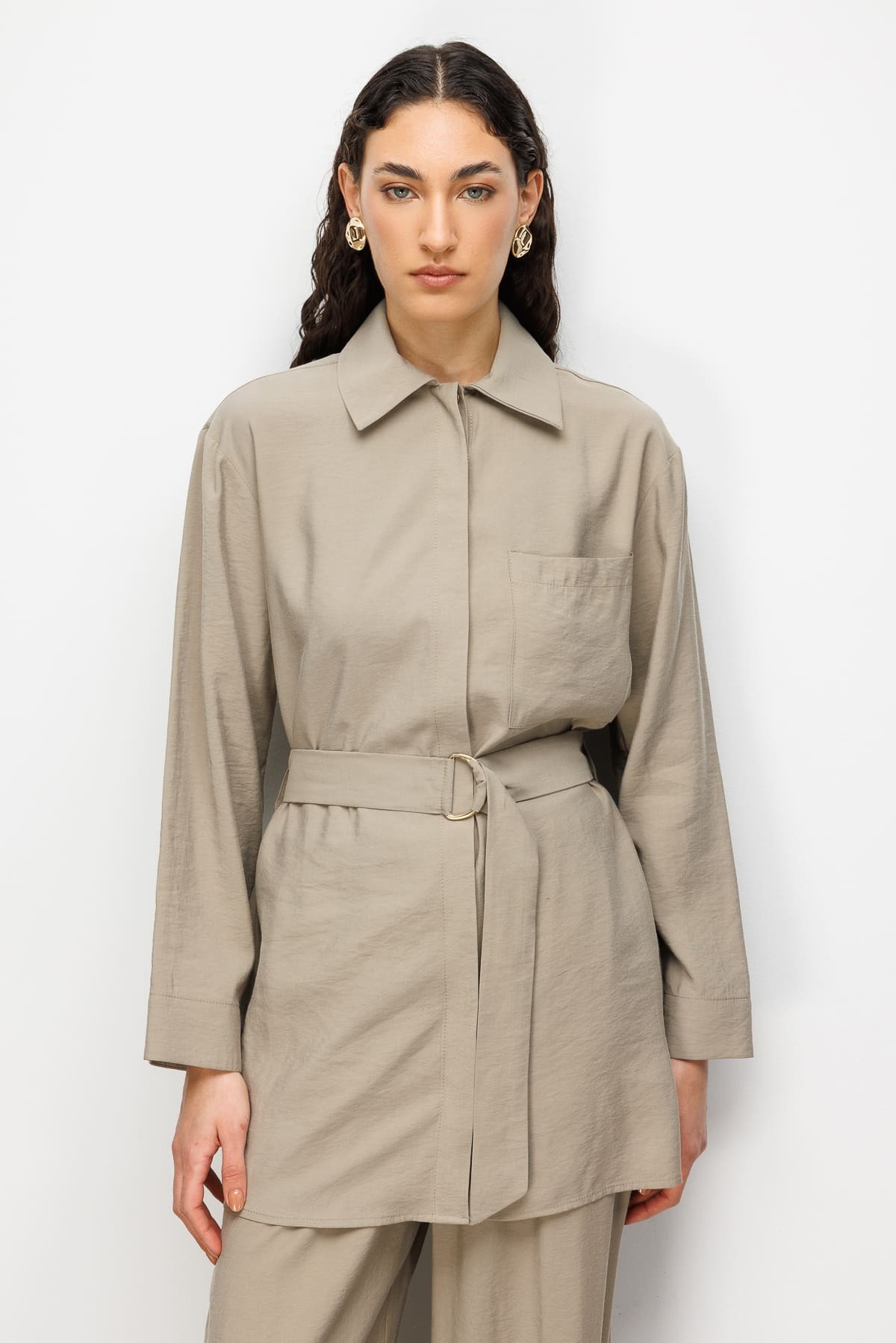 Mizalle Kemer Detaylı Vizon Rengi Tunik - 3