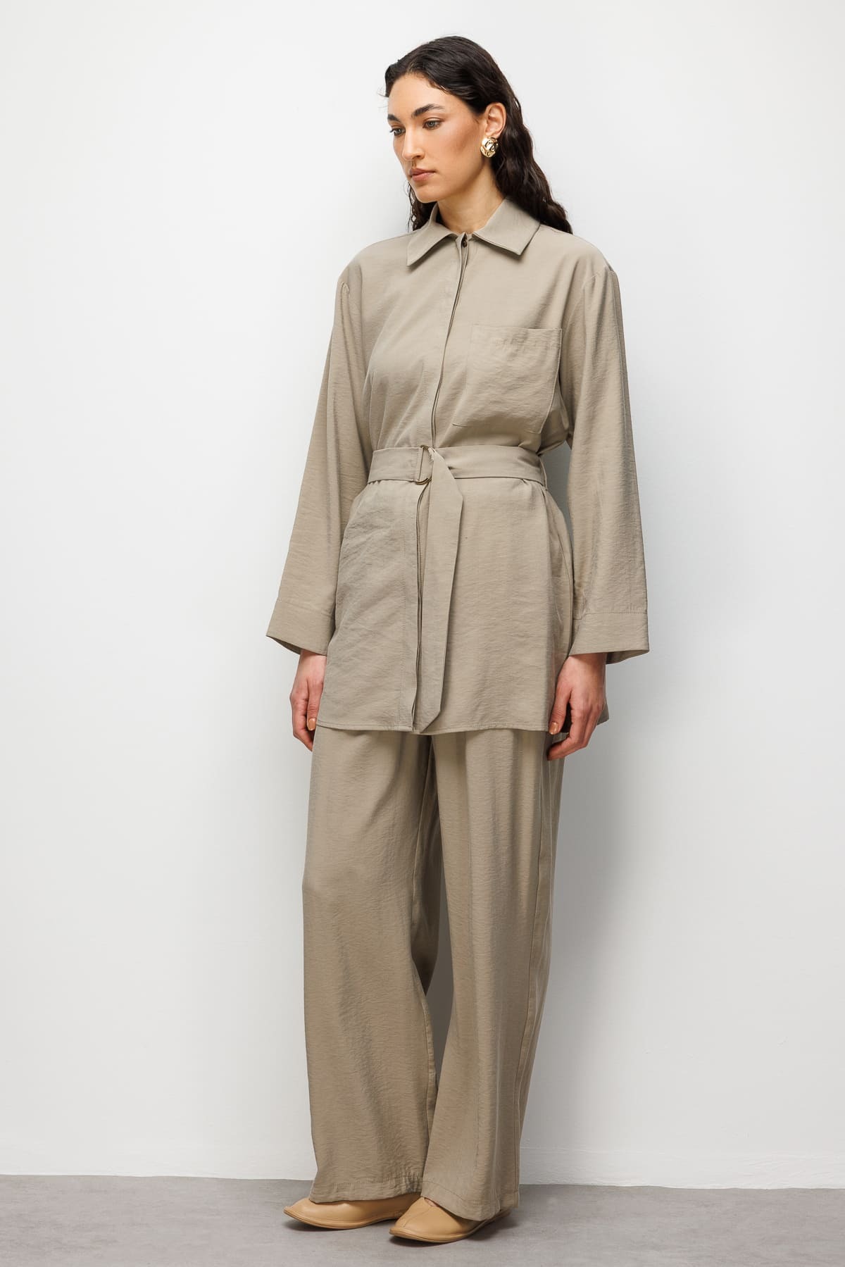 Mizalle Kemer Detaylı Vizon Rengi Tunik - 4