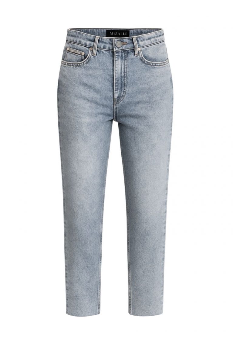 Mizalle Dar Kesim Kesik Paçalı Mom Fit Kar Mavi Denim Pantolon - Mizalle