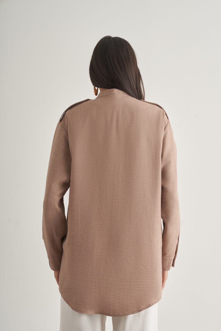 Mizalle Keten Dokulu Apoletli Bej Rengi Tunik - Mizalle