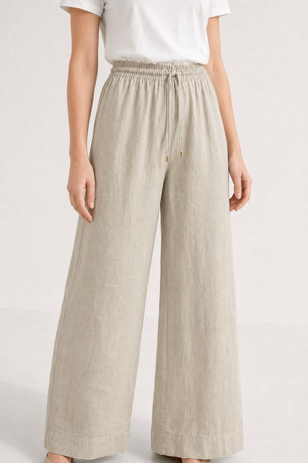Mizalle Keten Dokulu Beli Lastikli Bol Paça Tas Pantolon - 1