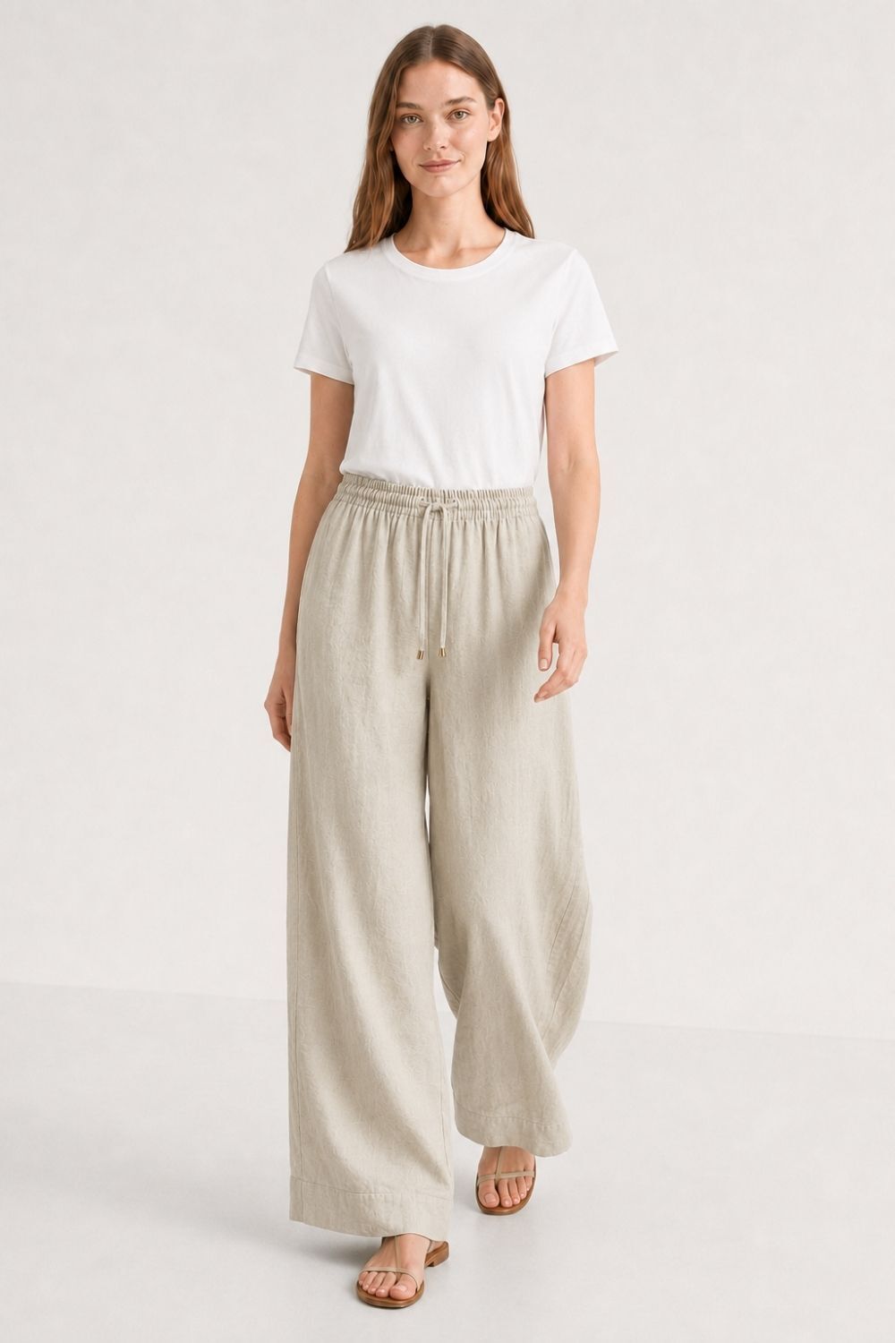 Mizalle Keten Dokulu Beli Lastikli Bol Paça Tas Pantolon - 2