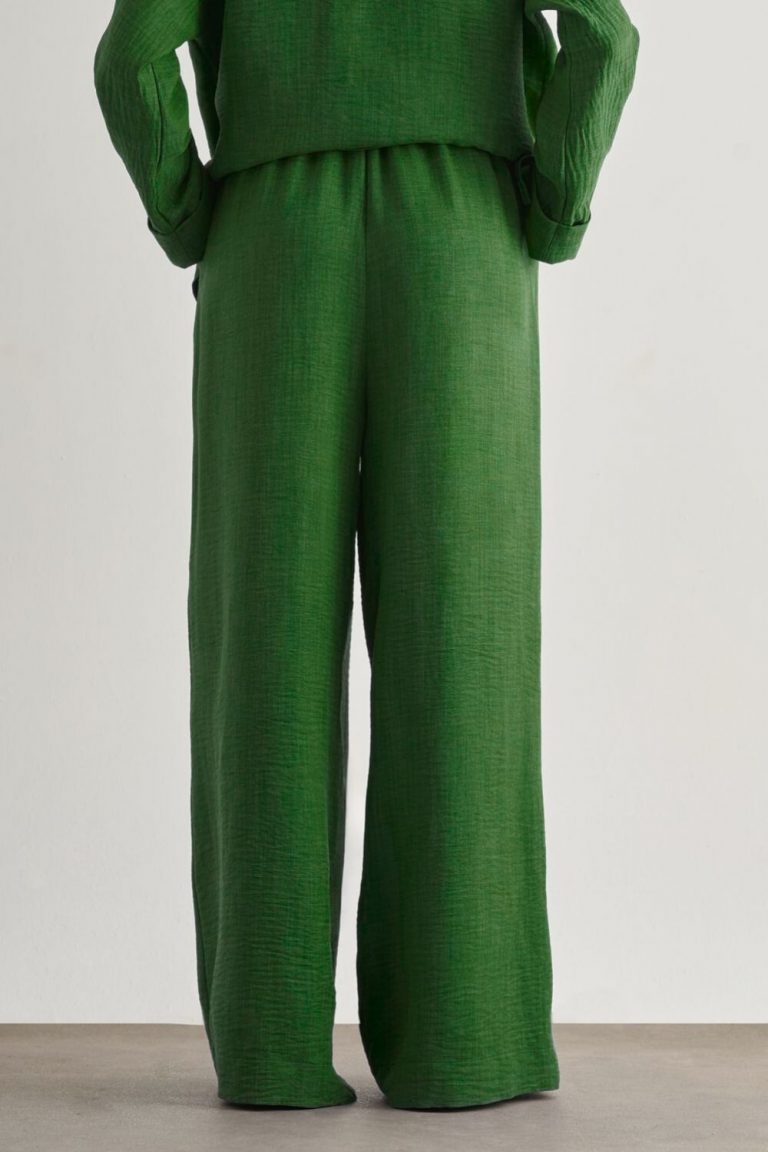 Mizalle Keten Dokulu Beli Lastikli Haki Bol Kesim Pantolon - Mizalle