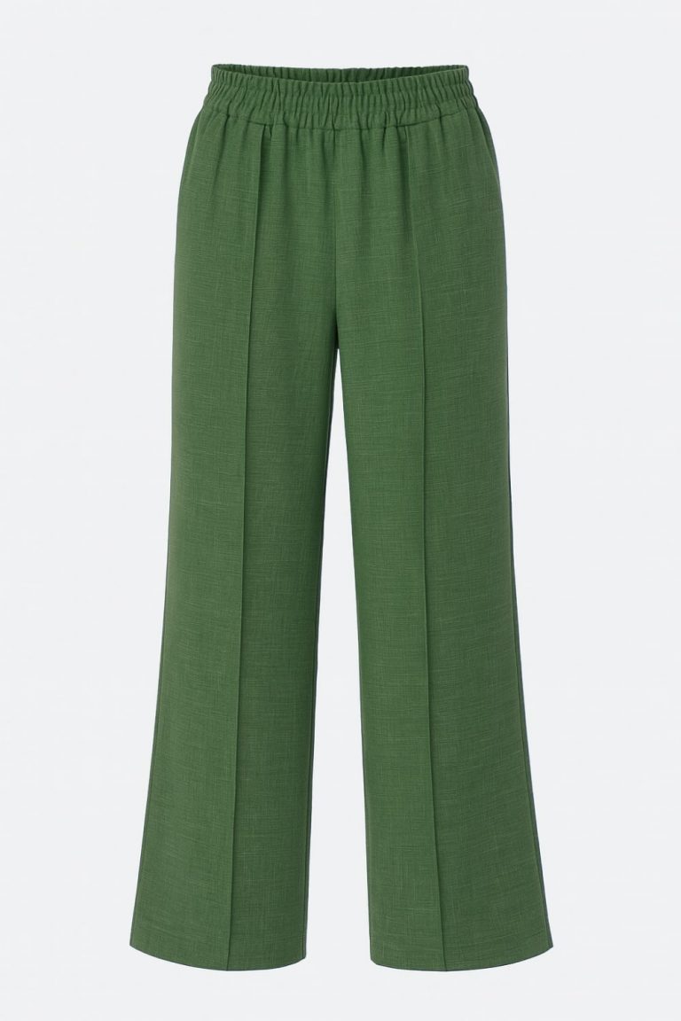 Mizalle Keten Dokulu Beli Lastikli Haki Bol Kesim Pantolon - Mizalle