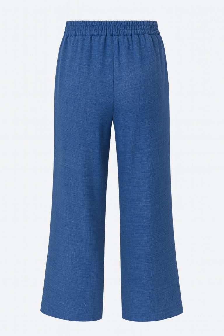 Mizalle Keten Dokulu Beli Lastikli İndigo Mavi Bol Kesim Pantolon - Mizalle