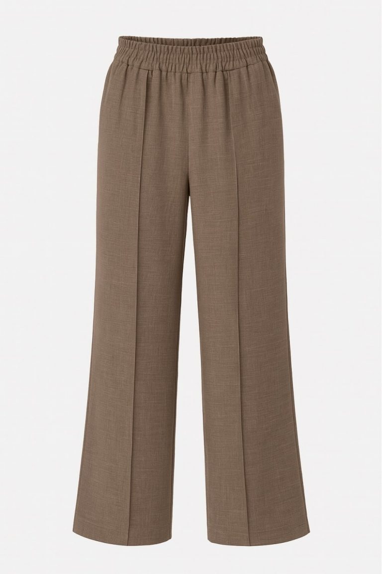 Mizalle Keten Dokulu Beli Lastikli Kahverengi Bol Kesim Pantolon - Mizalle