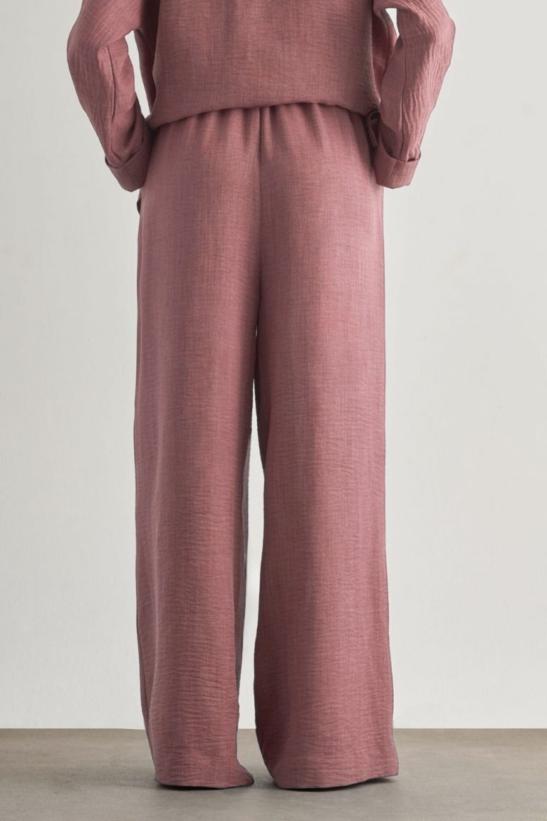 Mizalle Keten Dokulu Beli Lastikli Pembe Bol Kesim Pantolon - Mizalle