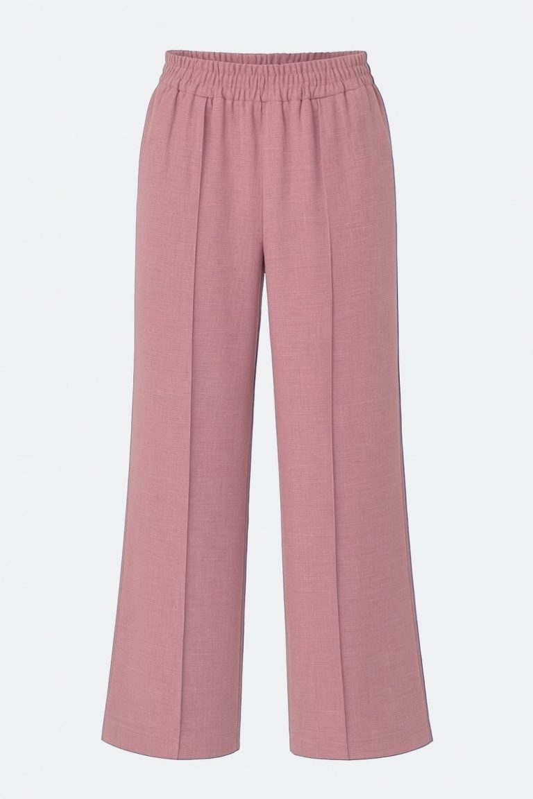 Mizalle Keten Dokulu Beli Lastikli Pembe Bol Kesim Pantolon - Mizalle