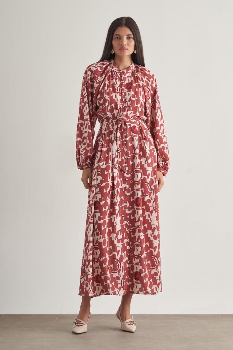 Mizalle Keten Dokulu Naturel Desenli Uzun Yazlık Elbise - Mizalle