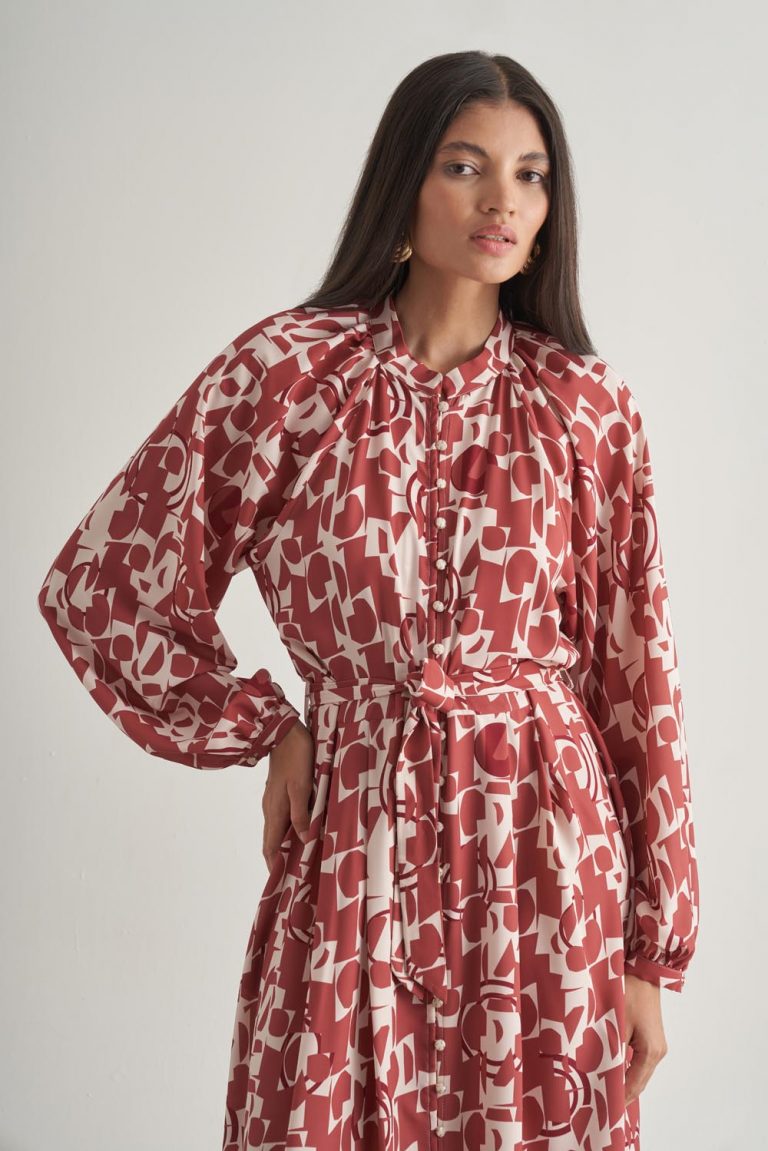 Mizalle Keten Dokulu Naturel Desenli Uzun Yazlık Elbise - Mizalle