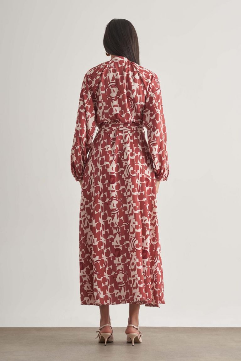 Mizalle Keten Dokulu Naturel Desenli Uzun Yazlık Elbise - Mizalle