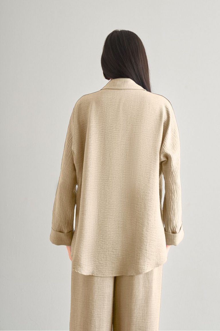 Mizalle Keten Dokulu Torba Cepli Bej Rengi Tunik - Mizalle