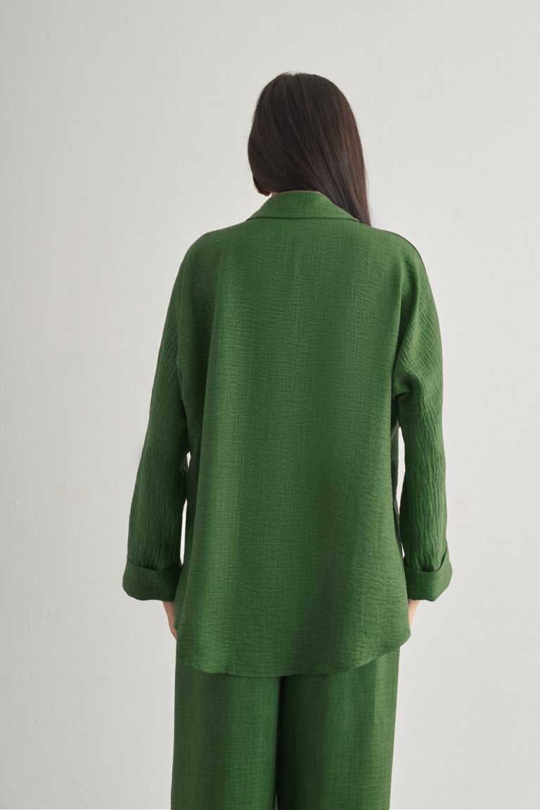 Mizalle Keten Dokulu Torba Cepli Yeşil Tunik - Mizalle