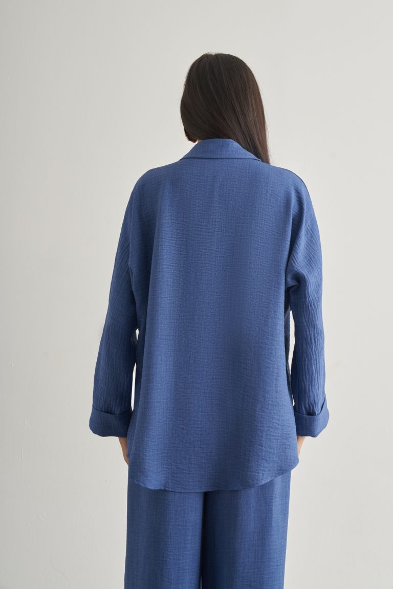 Mizalle Keten Dokulu Torba Cepli İndigo Mavi Tunik - Mizalle