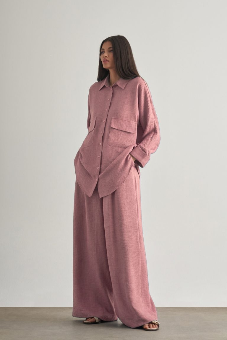 Mizalle Keten Dokulu Torba Cepli Pembe Tunik - Mizalle
