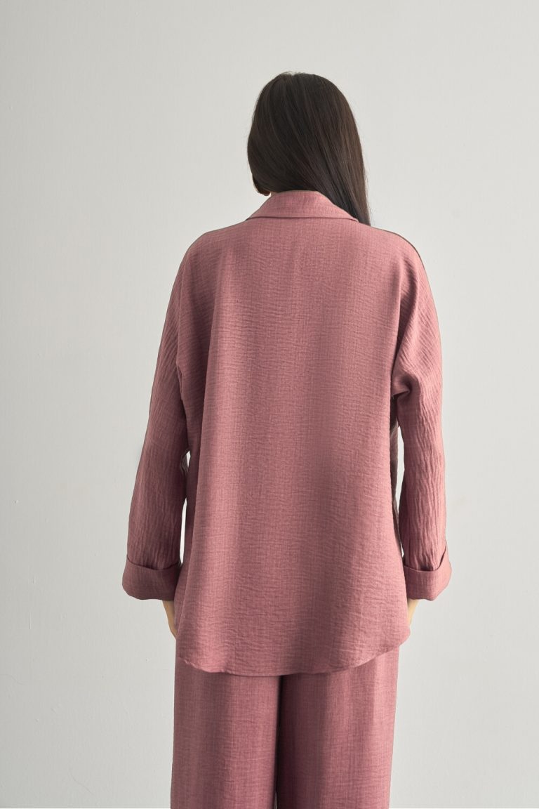 Mizalle Keten Dokulu Torba Cepli Pembe Tunik - Mizalle