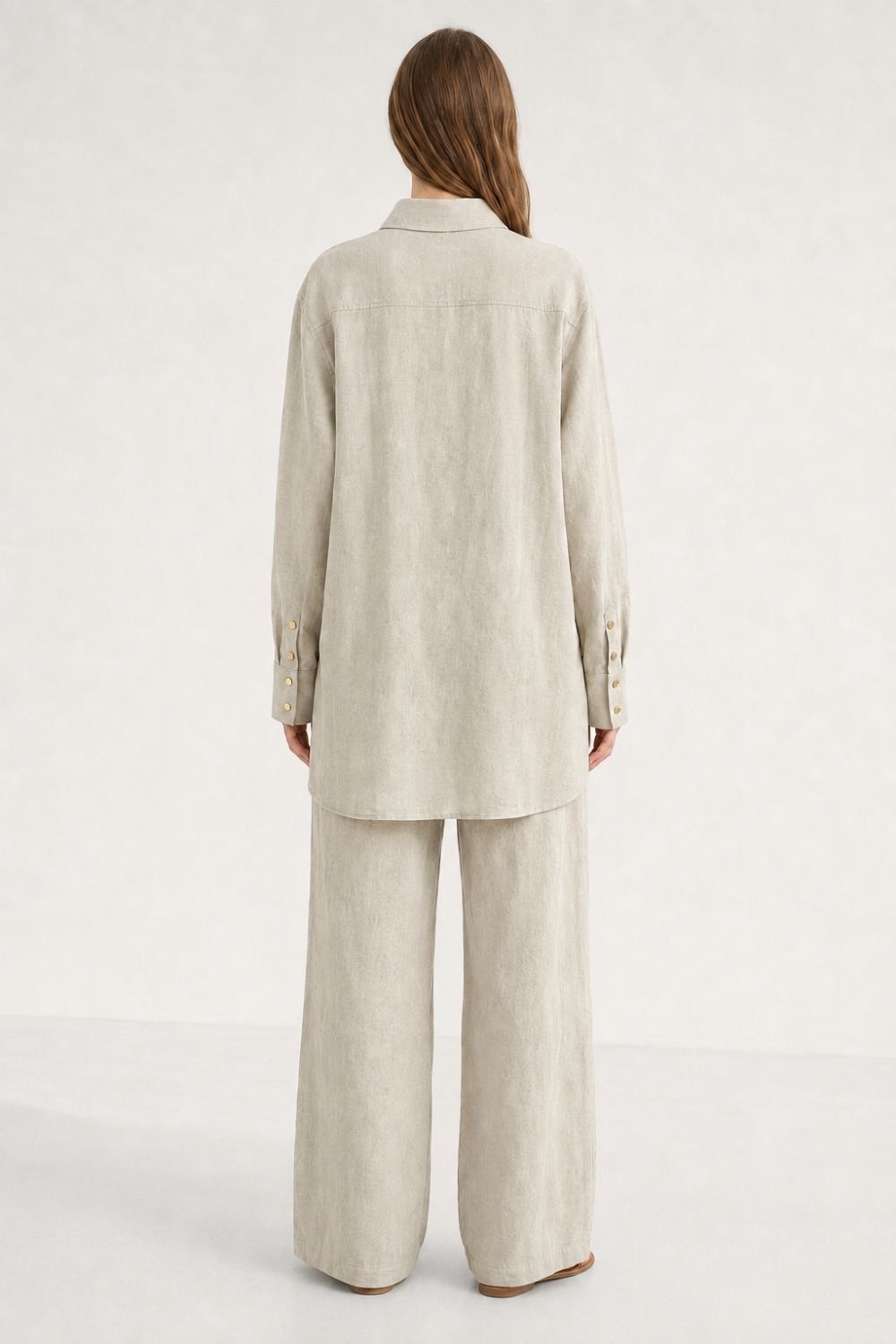 Mizalle Keten Dokulu Yan Düğme Detaylı Oversize Taş Tunik - Mizalle