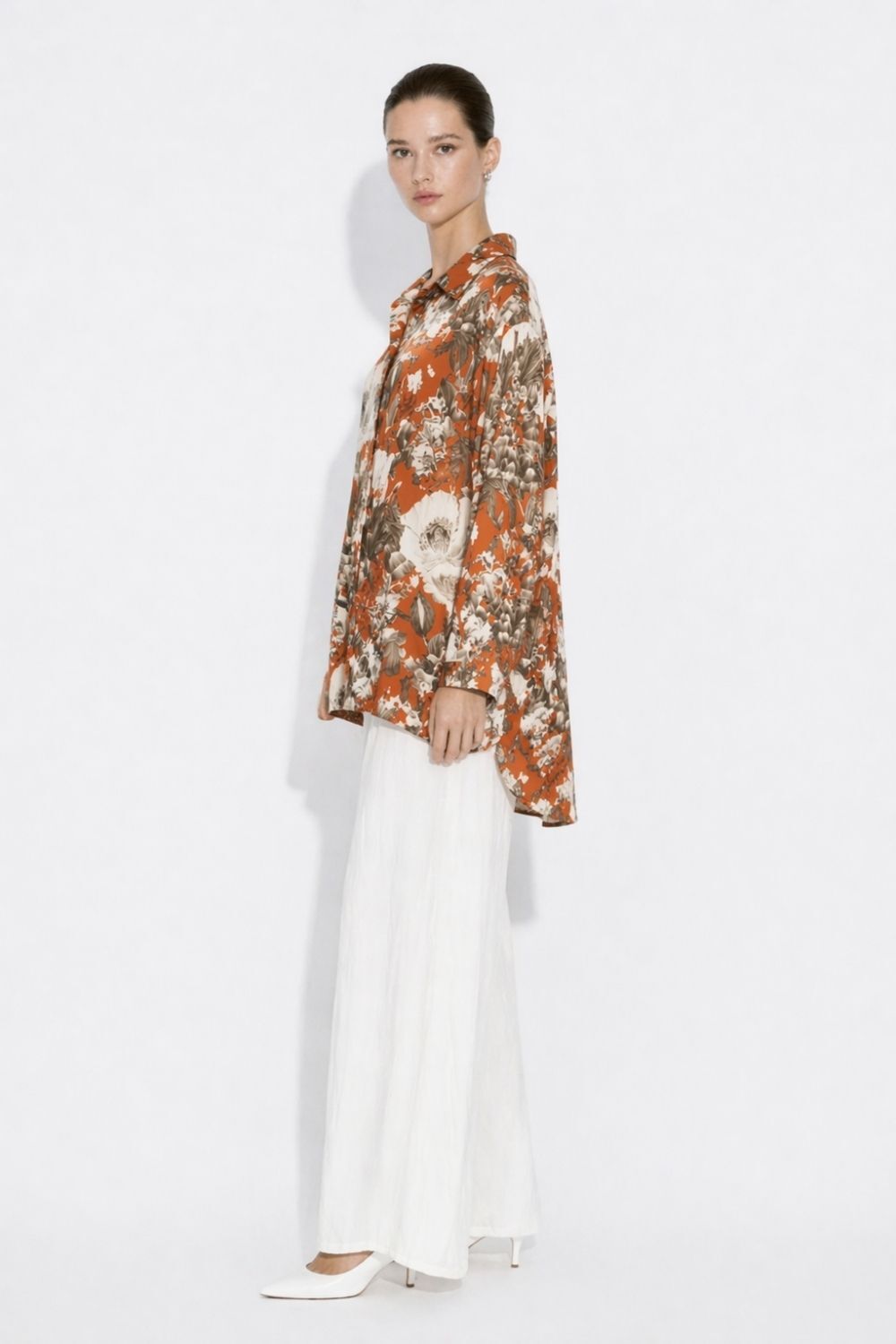 Mizalle Keten Görünümlü Gri Taba Çiçek Desenli Tunik - 2