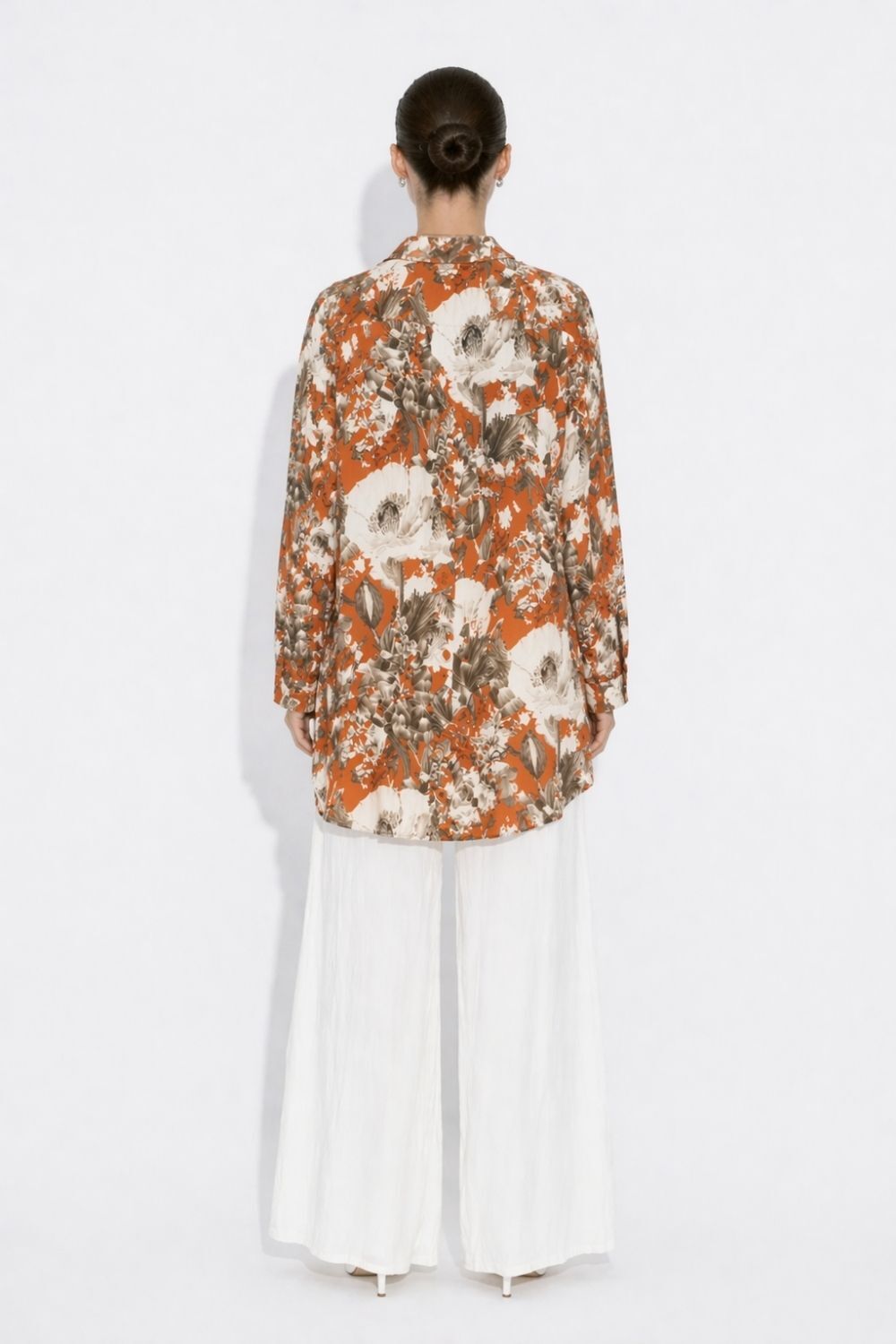 Mizalle Keten Görünümlü Gri Taba Çiçek Desenli Tunik - 3