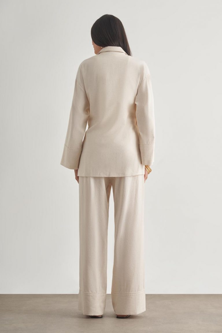 Mizalle Keten Karışımlı Anvelop Bağlı Bej Rengi Kimono Ceket - Mizalle