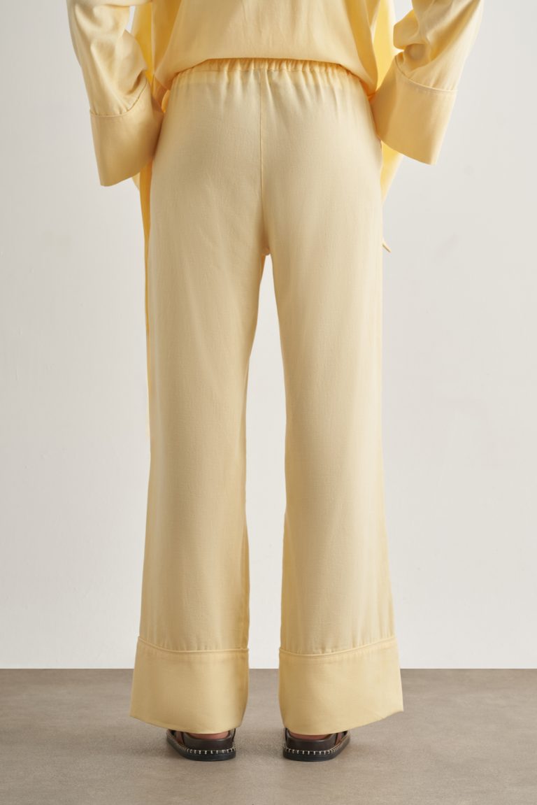 Mizalle Keten Karışımlı Beli Lastikli Geniş Kesim Sarı Pantolon - Mizalle