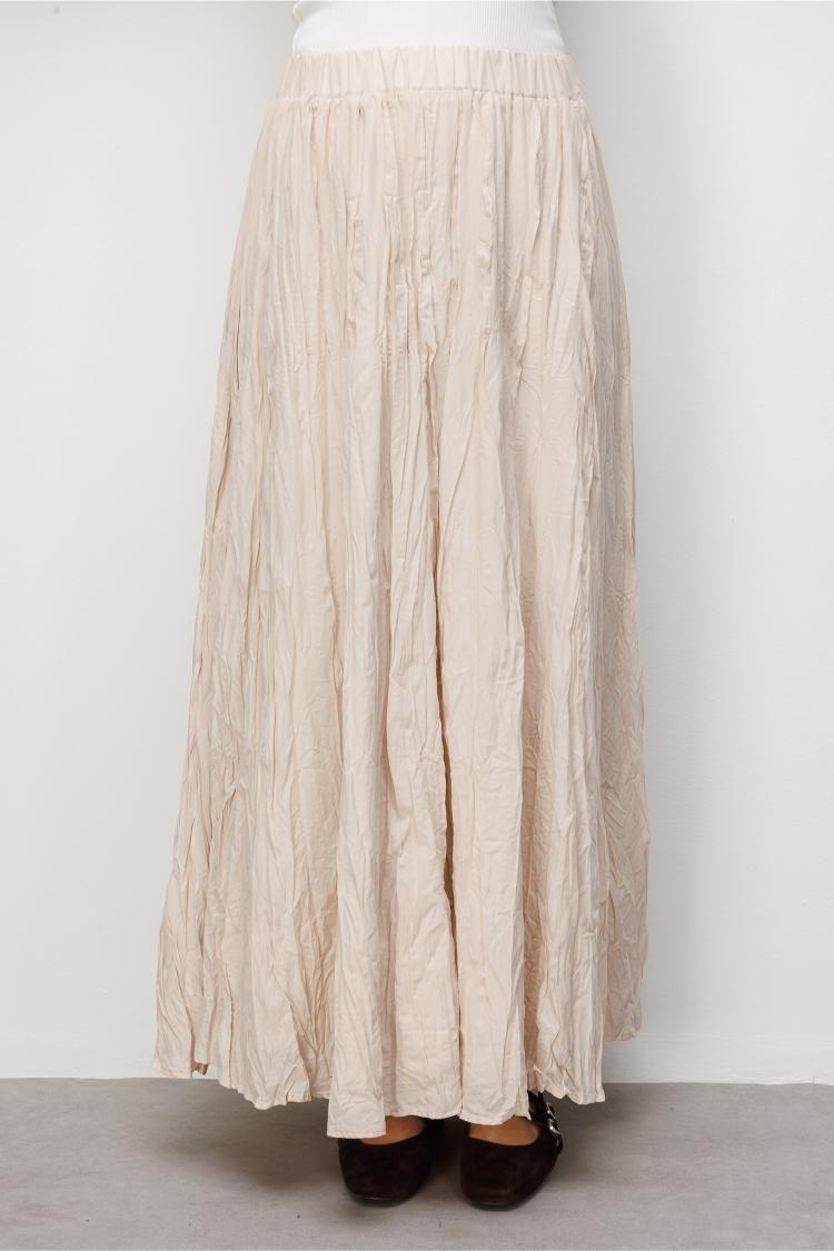 Mizalle Kırışık Görünümlü Saf Pamuk Bej Rengi Maksi Etek - 4
